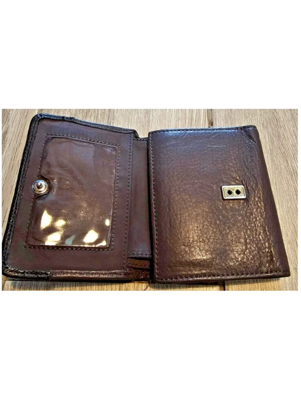 Vintage Liz Claiborne Brown Leather Wallet Snap Closure Multi Compartment